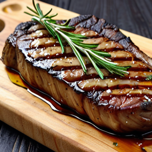 Home 4 **Image Prompt:** A vibrant vegan "steak" made from grilled Eryngui mushrooms, drizzled with olive oil, garnished with fresh herbs (rosemary, thyme), and a sprinkle of garlic, presented on a rustic wooden board. Focus on texture and appetizing presentation.