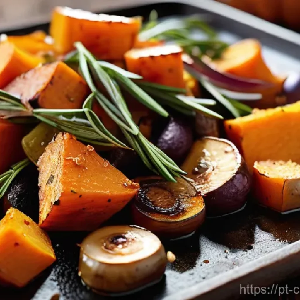 채식 요리의 깊은 맛을 위한 조리법 - **"Golden Autumn Harvest Roast"**
A visually rich and appetizing close-up photograph showcasing ...