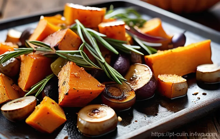 채식 요리의 깊은 맛을 위한 조리법 - **"Golden Autumn Harvest Roast"**
A visually rich and appetizing close-up photograph showcasing ...